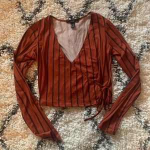Rust Red Retro Striped Wrap Top